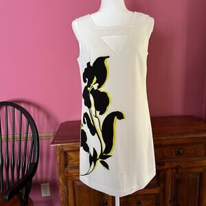 Vtg Banana Republic Floral Shift Dress White Black 90s Minimalist 6 Euro Summer